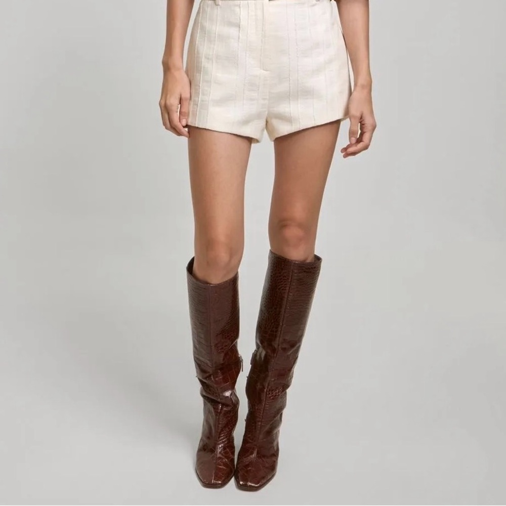 Alexandre Birman Tall Brown Crocodile Embossed Leather Boots with Heel